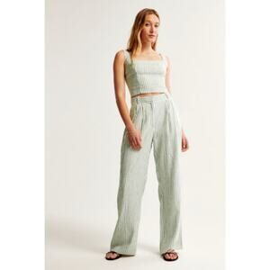 Women's Abercrombie & Fitch Sloane Linen Blend Wide Leg Trouser in Green Stripe